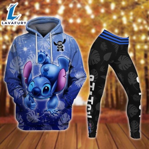 Stitch Ohana Castle Glitter Hoodie And Leggings Combo