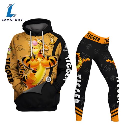 Tigger Pattern Hoodie And Leggings Combo Set