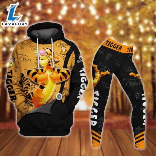 Tigger Pattern Hoodie And Leggings Combo Set