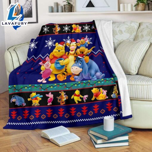 Winnie The Pooh With Friends Blue Black Blanket