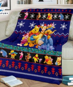 Winnie The Pooh With Friends Blue Black Blanket