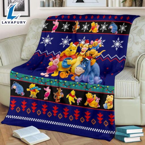 Winnie The Pooh With Friends Blue Black Blanket