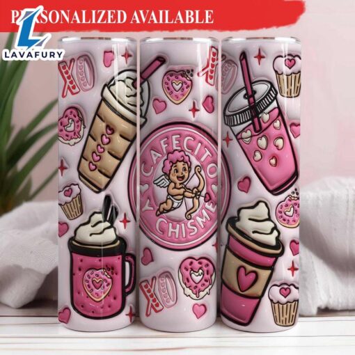 3D Cafecito y Chisme Inflated Tumbler Valentines Coffee Puffy Tumbler