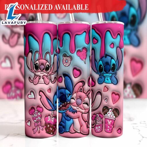 3D Inflated Stitch Pink Valentine 20oz Skinny Tumbler Valentine’s Day Gift