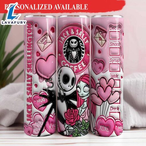 3D Jack And Sally Valentine Tumbler Jack & Sally Skellington Tumbler