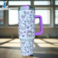 40 oz Kitty and Friends Mug Purple Travel Tumbler