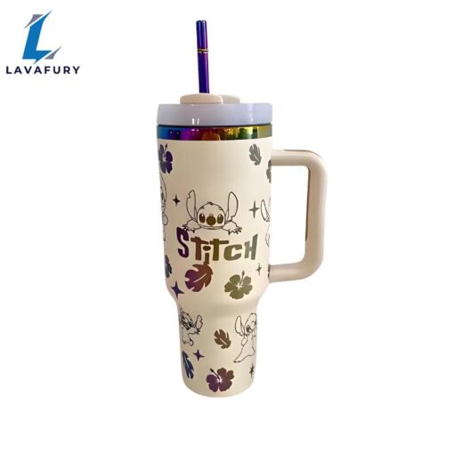 40oz Stitch Inspired Tumbler With Handle And Straw