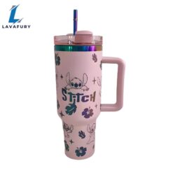 40oz Stitch Inspired Tumbler With Handle And Straw