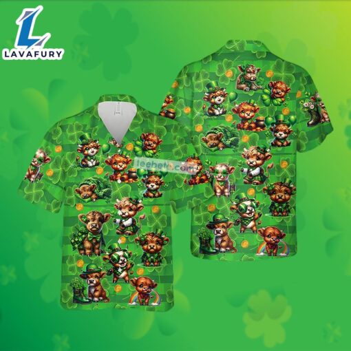 Baby Cow Shamrock St Patrick Green Tropical Button Up Shirt 2025