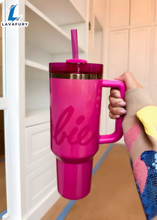 Barbie Themed Tumbler With Handle And Straw