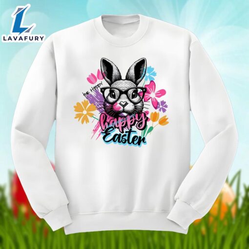 Be Hoppy Happy Easter With Bunny Floral Shirt Men Women