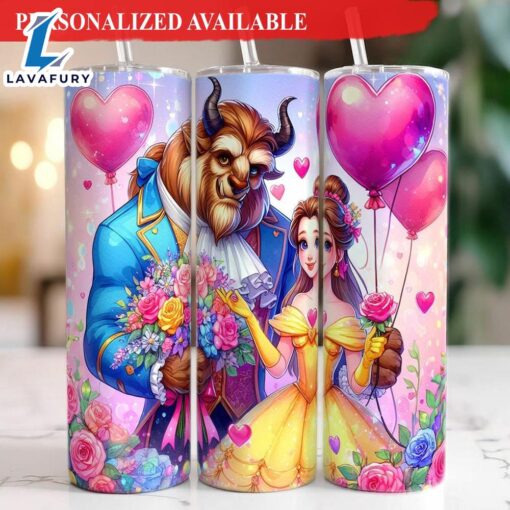 Beauty And The Beast Valentine Tumbler With Lip And Straw