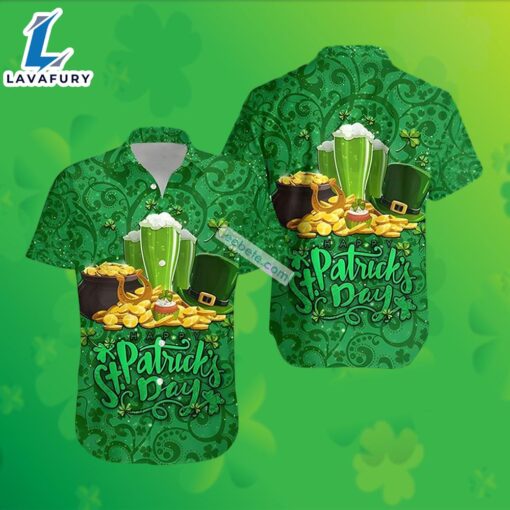 Beer Horseshoe Shamrock Pot Of Gold St Patricks Green Hawaiian Print Shirt 2025