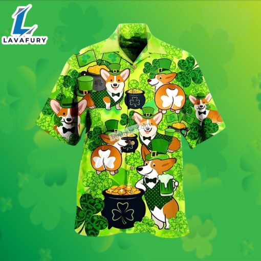 Corgi Shamrock Pot Of Gold St Patricks Green Hawaiian Shirt Dress 2025