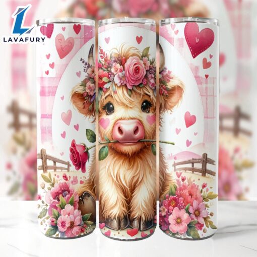 Country Valentine Highland Cow 20 Oz Skinny Tumbler, Highland Cow Tumbler, Valentine Tumbler