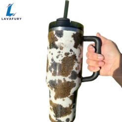 Cow Patterned 40 Oz Tumbler With Handle