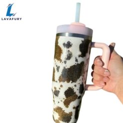 Cow Patterned 40 Oz Tumbler With Handle