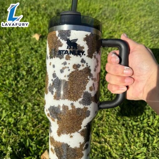 Cow Patterned 40 Oz Tumbler With Handle