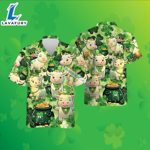 Cow Shamrock Pot Of Gold St Patrick Green Summer Hawaiian Shirts 2025