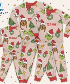 Custom Christmas Grinch Pattern Raglan Pajamas Set - Family Disneyland Matching Pajamas Set