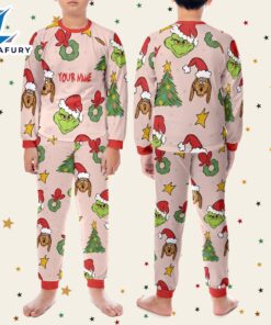 Custom Christmas Grinch Pattern Raglan Pajamas Set - Family Disneyland Matching Pajamas Set