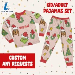 Custom Christmas Grinch Pattern Raglan Pajamas Set - Family Disneyland Matching Pajamas Set