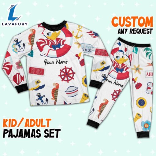 Custom Disney Donald Cruise Trip Colorful Pajamas Set – Movie Cartoon Holiday Pajamas