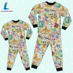 Custom Disney Famous Characters Colorful Team Pajamas Set - Movie Cartoon Holiday Pajamas