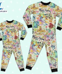 Custom Disney Famous Characters Colorful Team Pajamas Set - Movie Cartoon Holiday Pajamas