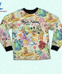 Custom Disney Famous Characters Colorful Team Pajamas Set - Movie Cartoon Holiday Pajamas