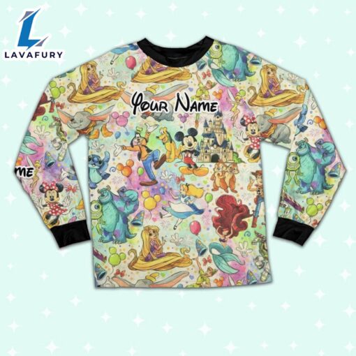 Custom Disney Famous Characters Colorful Team Pajamas Set – Movie Cartoon Holiday Pajamas