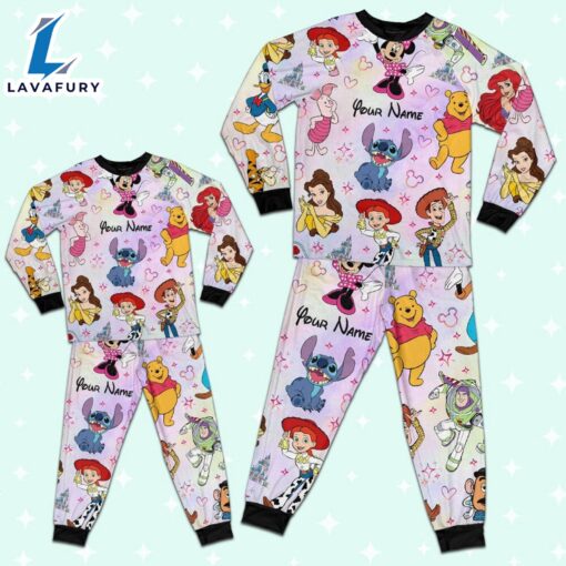 Custom Disney Friends Colorful Team Pajamas Set – Movie Cartoon Holiday Pajamas