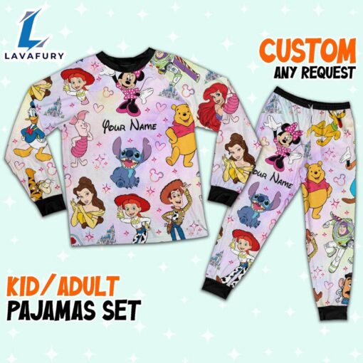 Custom Disney Friends Colorful Team Pajamas Set – Movie Cartoon Holiday Pajamas