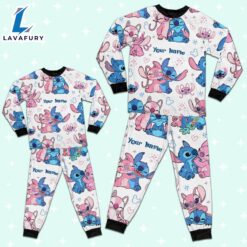 Custom Disney Friends Stitch and Angel Colorful Pajamas Set - Movie Cartoon Holiday Pajamas