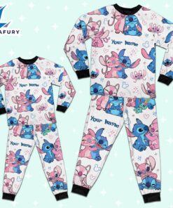 Custom Disney Friends Stitch and Angel Colorful Pajamas Set - Movie Cartoon Holiday Pajamas