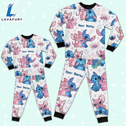 Custom Disney Friends Stitch and Angel Colorful Pajamas Set – Movie Cartoon Holiday Pajamas