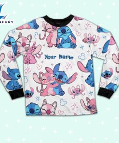 Custom Disney Friends Stitch and Angel Colorful Pajamas Set - Movie Cartoon Holiday Pajamas