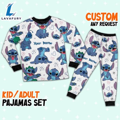 Custom Disney Friends Stitch Colorful Pajamas Set – Movie Cartoon Holiday Pajamas