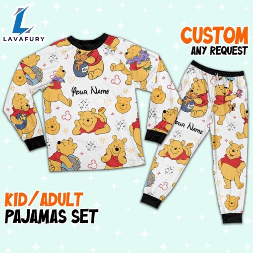 Custom Disney Friends Winnie the Pooh Colorful Pajamas Set – Movie Cartoon Holiday Pajamas