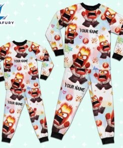 Custom Disney Inside Out Anger Red Color Pajamas Set - Family Disneyland Matching Pajamas Set