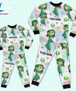 Custom Disney Inside Out Disgust Green Color Pajamas Set - Movie Cartoon Holiday Pajamas