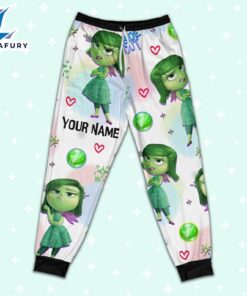 Custom Disney Inside Out Disgust Green Color Pajamas Set - Movie Cartoon Holiday Pajamas