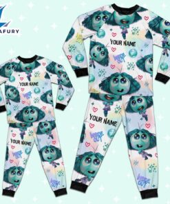 Custom Disney Inside Out Envy Turquoise Color Pajamas Set - Movie Cartoon Holiday Pajamas