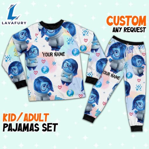 Custom Disney Inside Out Sadness Blue Color Pajamas Set – Movie Cartoon Holiday Pajamas