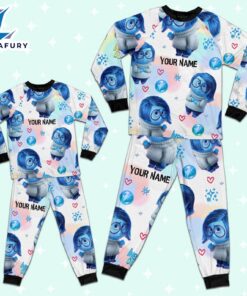 Custom Disney Inside Out Sadness Blue Color Pajamas Set - Movie Cartoon Holiday Pajamas