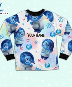 Custom Disney Inside Out Sadness Blue Color Pajamas Set - Movie Cartoon Holiday Pajamas