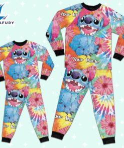 Custom Disney Lilo and Stitch Tie Dye Colorfull Pajamas - Movie Cartoon Holiday Pajamas