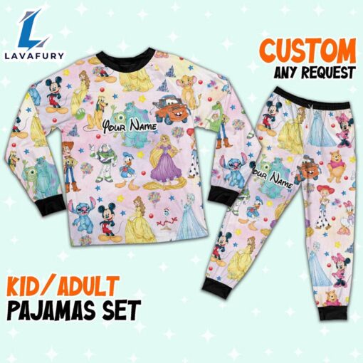 Custom Disney Magical Characters Colorful Team Pajamas Set – Movie Cartoon Holiday Pajamas