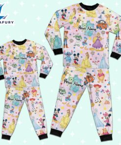 Custom Disney Magical Characters Colorful Team Pajamas Set - Movie Cartoon Holiday Pajamas