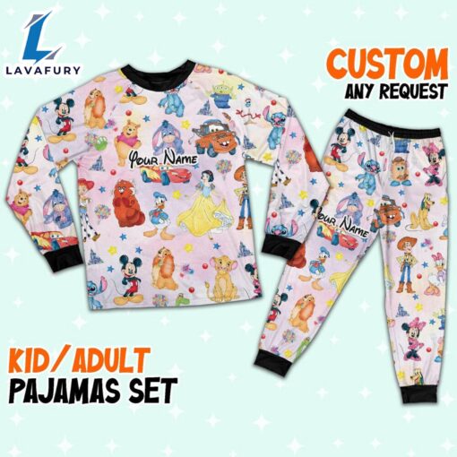 Custom Disney Magical Characters Fun Colorful Team Pajamas Set – Movie Cartoon Holiday Pajamas